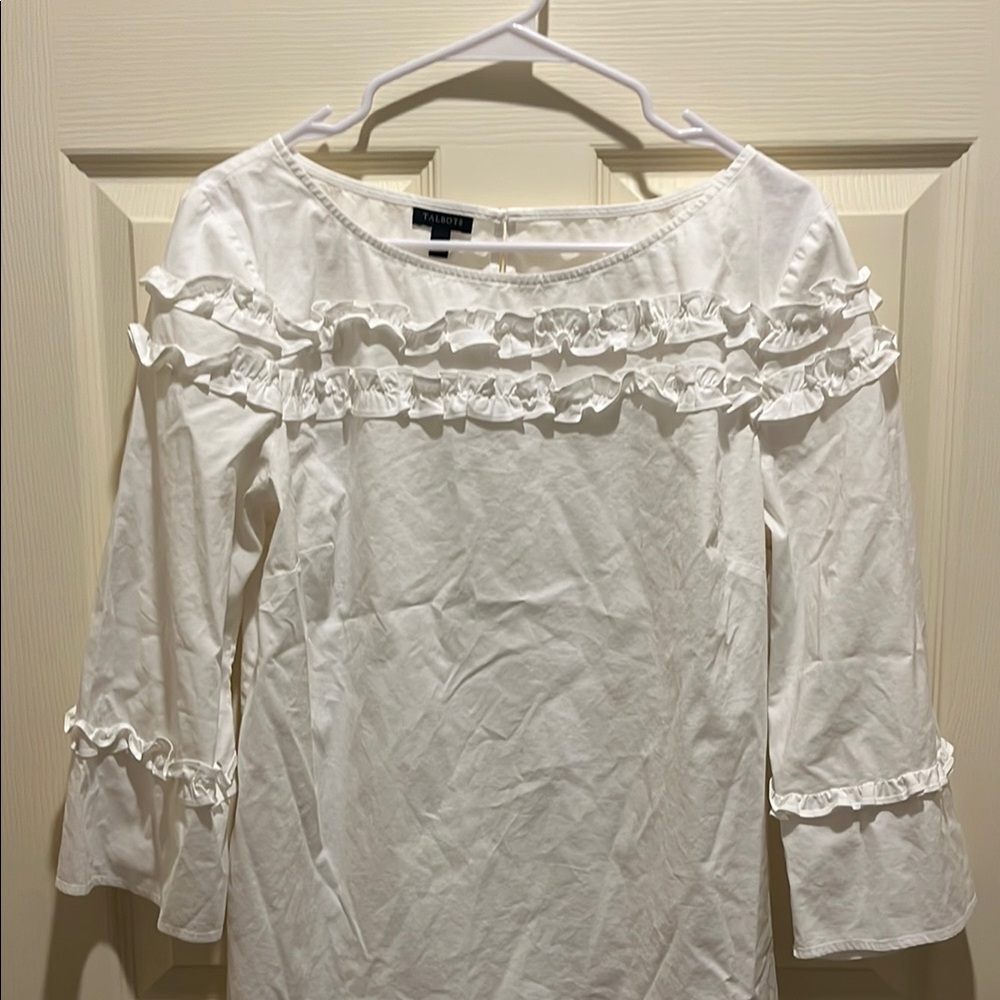 Talbots White Ruffle Blouse